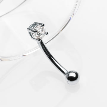 Detail View 1 of 14 Karat White Gold Prong Set Gem Sparkle Curved Barbell-Clear Gem